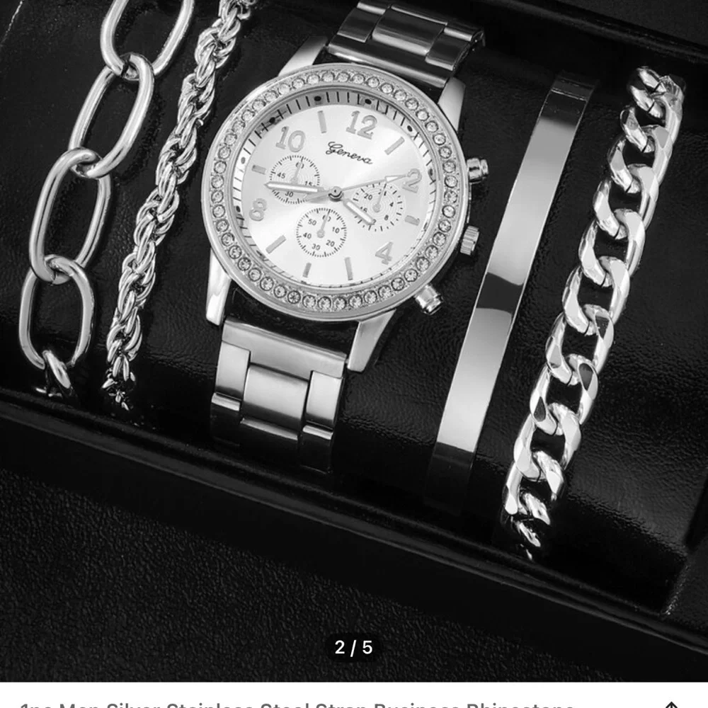 Men’s Fashion Jewelry Stainless Steel Watch And Bracelets All Stainless.☑️